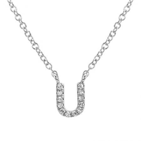 14K White Gold Diamond Initial Necklace-Necklaces-Maurice's Jewelers-U-