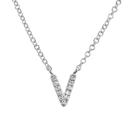 14K White Gold Diamond Initial Necklace-Necklaces-Maurice's Jewelers-V-