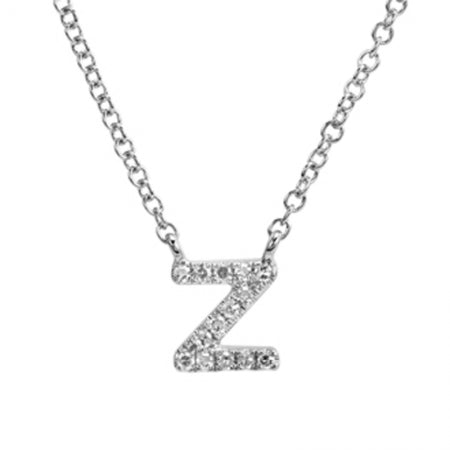 14K White Gold Diamond Initial Necklace