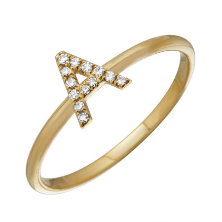 14K Yellow Gold Diamond Initial Ring-Rings-superbell-5-A-