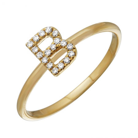 14K Yellow Gold Diamond Initial Ring-Rings-superbell-5-B-