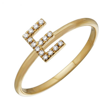 14K Yellow Gold Diamond Initial Ring-Rings-superbell-5-E-