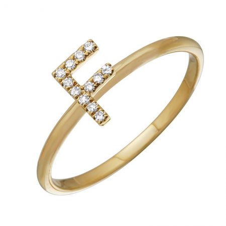 14K Yellow Gold Diamond Initial Ring-Rings-superbell-5-F-