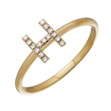 14K Yellow Gold Diamond Initial Ring