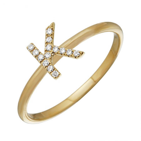 14K Yellow Gold Diamond Initial Ring-Rings-superbell-5-K-