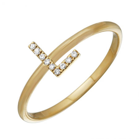 14K Yellow Gold Diamond Initial Ring-Rings-superbell-5-L-