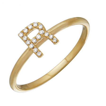14K Yellow Gold Diamond Initial Ring-Rings-superbell-5-R-