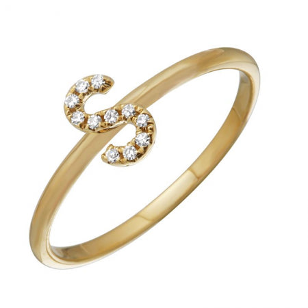 14K Yellow Gold Diamond Initial Ring