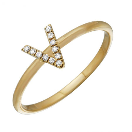 14K Yellow Gold Diamond Initial Ring-Rings-superbell-5-V-