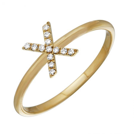 14K Yellow Gold Diamond Initial Ring-Rings-superbell-5-X-