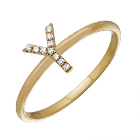 14K Yellow Gold Diamond Initial Ring-Rings-superbell-5-Y-