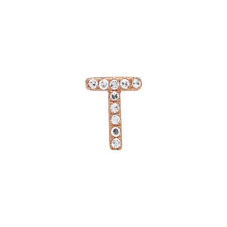 14K Rose Gold Mini Diamond Initial Earrings-Earrings-Maurice's Jewelers-T-