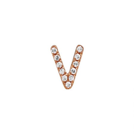14K Rose Gold Mini Diamond Initial Earrings-Earrings-Maurice's Jewelers-V-