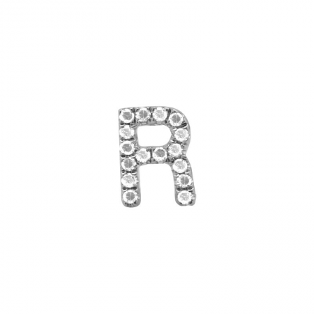 14K White Gold Mini Diamond Initial Earrings-EARRINGS-superbell-