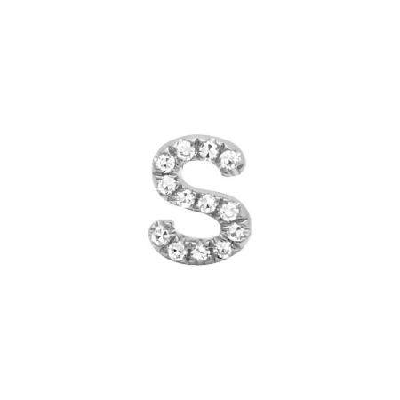 14K White Gold Mini Diamond Initial Earrings-EARRINGS-superbell-