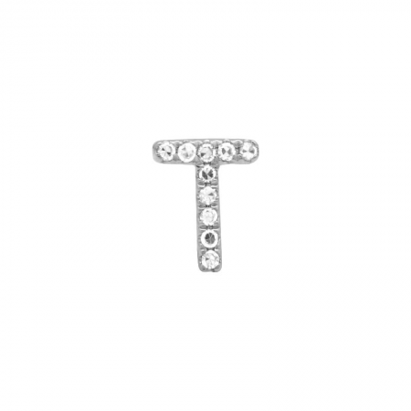 14K White Gold Mini Diamond Initial Earrings