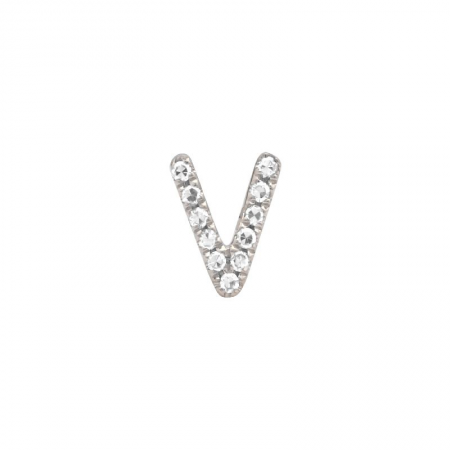 14K White Gold Mini Diamond Initial Earrings-EARRINGS-superbell-