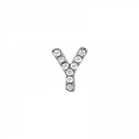 14K White Gold Mini Diamond Initial Earrings-EARRINGS-superbell-