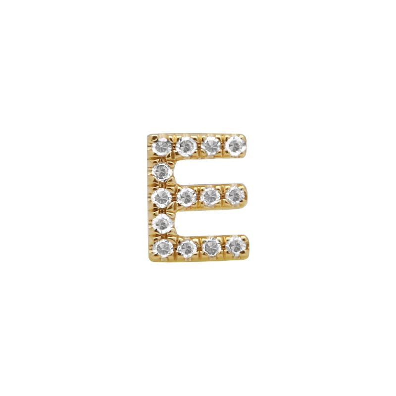 14K Yellow Gold Diamond Initial Earring Stud (1)-Earrings-Maurice's Jewelers-E-