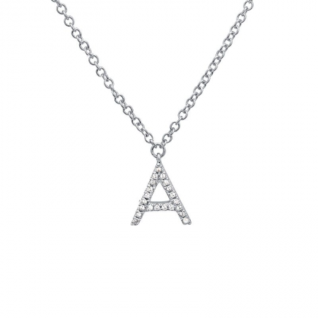 14K White Gold Diamond Initial Small Necklace