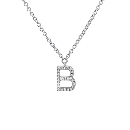 14K White Gold Diamond Initial Small Necklace