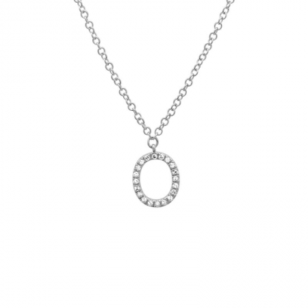 14K White Gold Diamond Initial Small Necklace