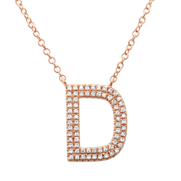 14K Rose Gold Diamond Double Row Initial Necklace-Necklaces-Maurice's Jewelers-D-