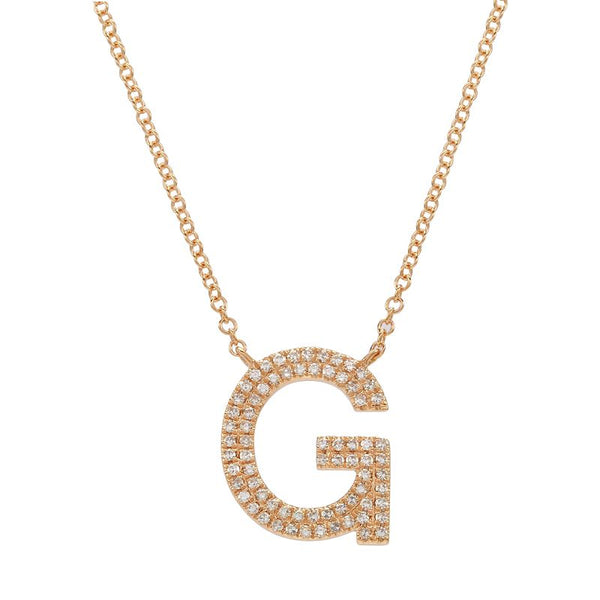14K Rose Gold Diamond Double Row Initial Necklace-Necklaces-Maurice's Jewelers-G-
