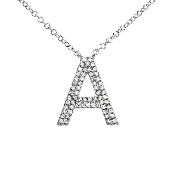 14K White Gold Diamond Double Row Initial Necklace