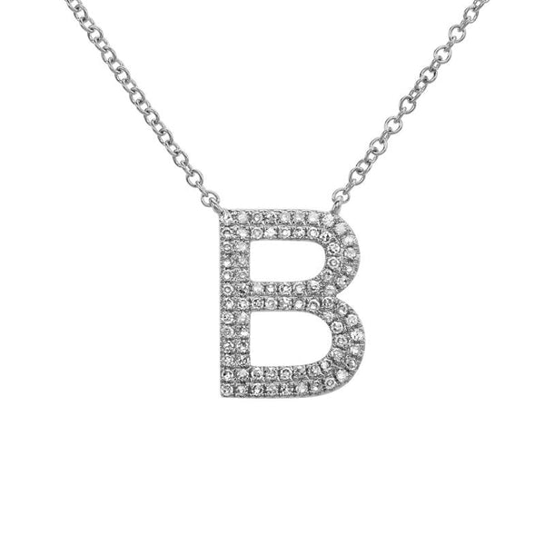 14K White Gold Diamond Double Row Initial Necklace