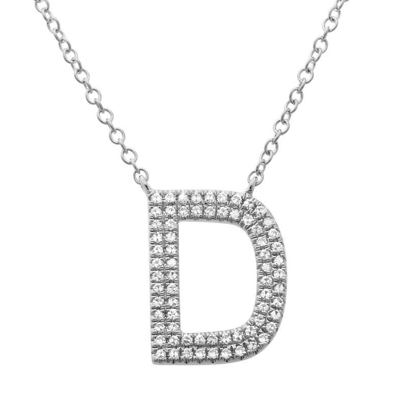 14K White Gold Diamond Double Row Initial Necklace