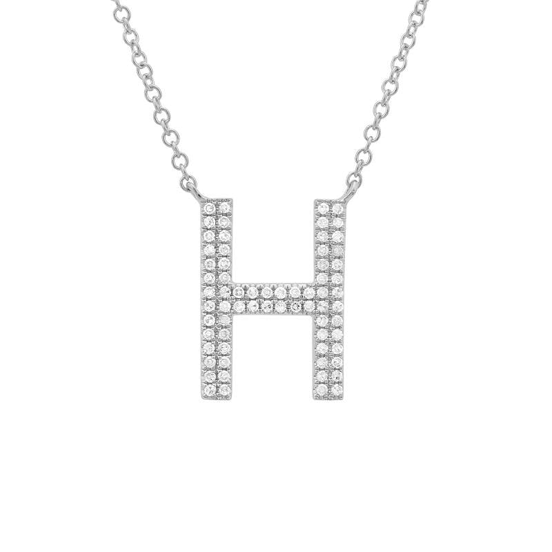 14K White Gold Diamond Double Row Initial Necklace