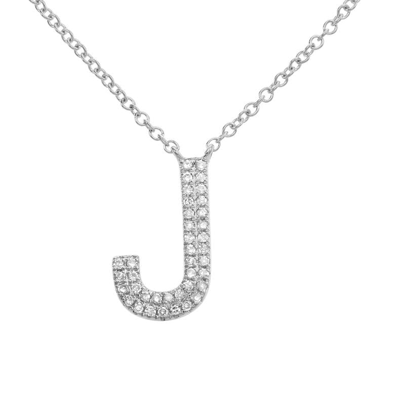 14K White Gold Diamond Double Row Initial Necklace