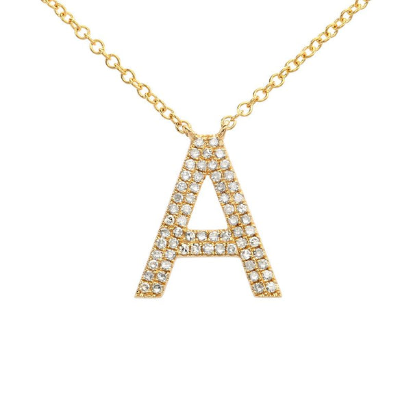 14K Yellow Gold Diamond Double Row Initial Necklace-Necklaces-superbell-A-