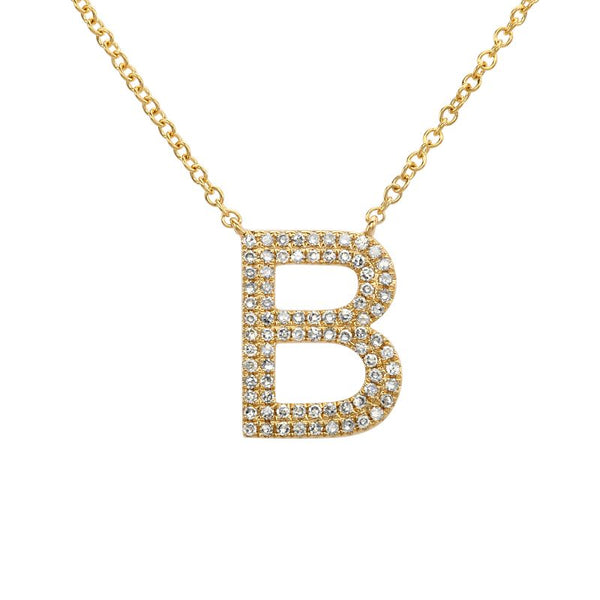 14K Yellow Gold Diamond Double Row Initial Necklace-Necklaces-superbell-B-
