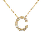 14K Yellow Gold Diamond Double Row Initial Necklace-Necklaces-superbell-C-