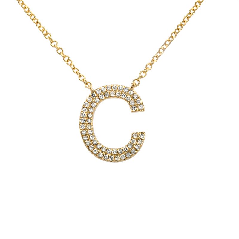 14K Yellow Gold Diamond Double Row Initial Necklace-Necklaces-superbell-C-