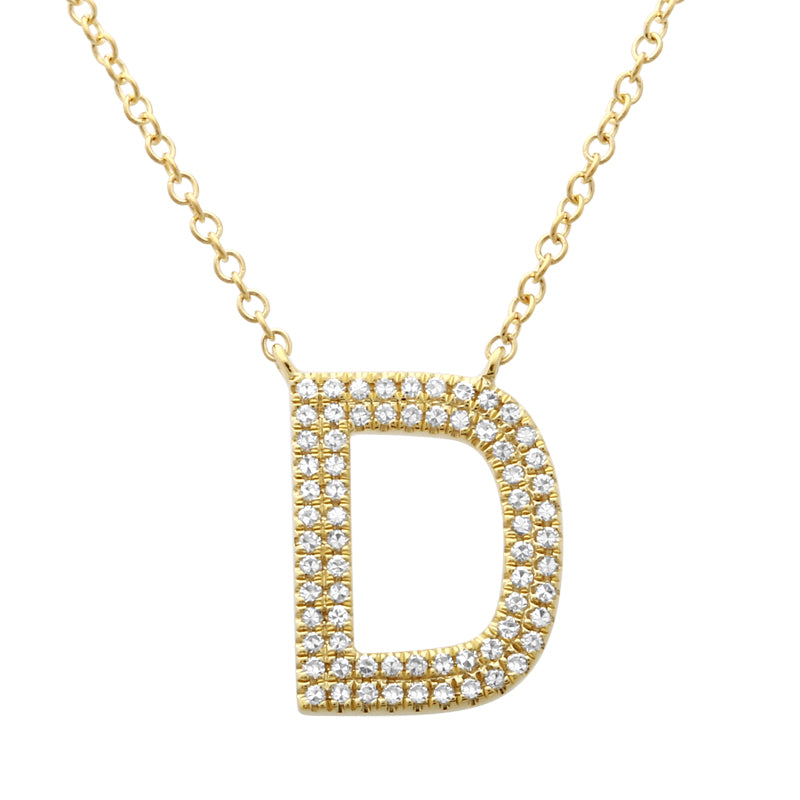 14K Yellow Gold Diamond Double Row Initial Necklace-Necklaces-superbell-D-