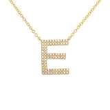 14K Yellow Gold Diamond Double Row Initial Necklace-Necklaces-superbell-E-