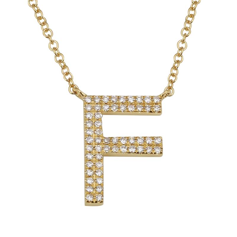 14K Yellow Gold Diamond Double Row Initial Necklace