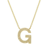 14K Yellow Gold Diamond Double Row Initial Necklace-Necklaces-superbell-G-