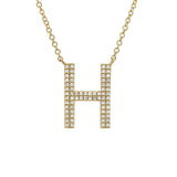 14K Yellow Gold Diamond Double Row Initial Necklace-Necklaces-superbell-H-