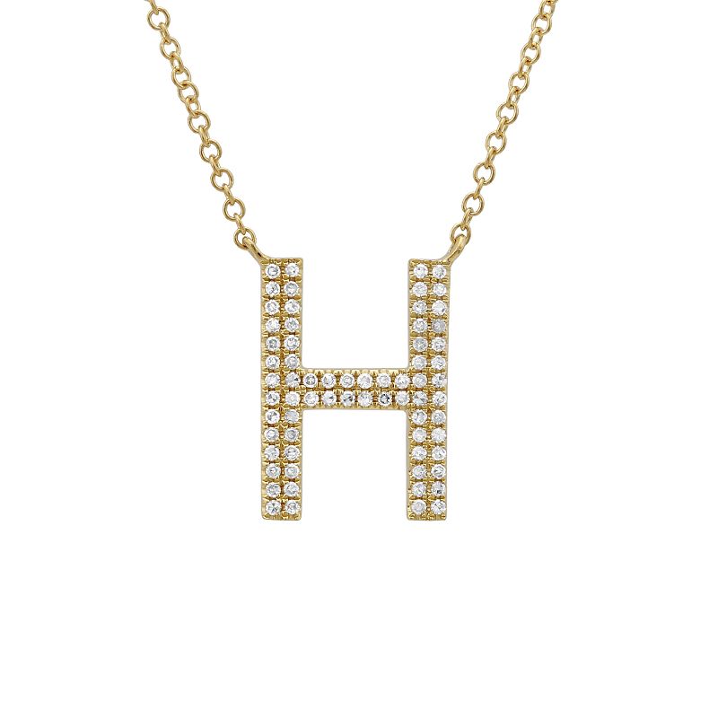 14K Yellow Gold Diamond Double Row Initial Necklace-Necklaces-superbell-H-