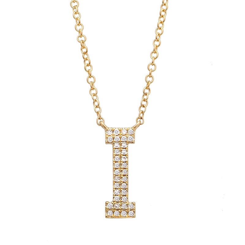 14K Yellow Gold Diamond Double Row Initial Necklace-Necklaces-superbell-I-