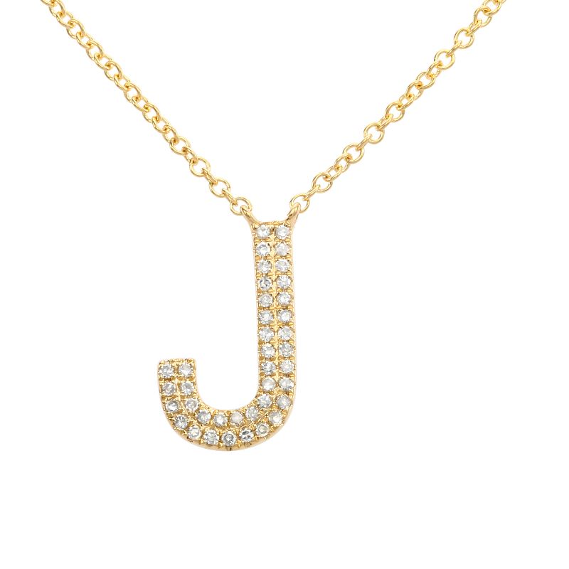 14K Yellow Gold Diamond Double Row Initial Necklace-Necklaces-superbell-J-