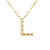 14K Yellow Gold Diamond Double Row Initial Necklace-Necklaces-superbell-L-