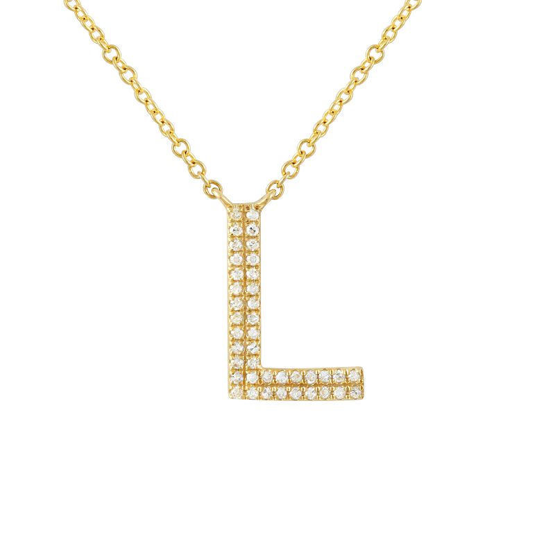 14K Yellow Gold Diamond Double Row Initial Necklace-Necklaces-superbell-L-