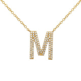 14K Yellow Gold Diamond Double Row Initial Necklace-Necklaces-superbell-M-