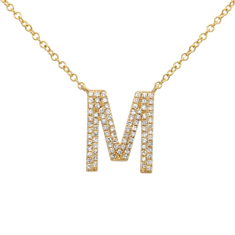 14K Yellow Gold Diamond Double Row Initial Necklace-Necklaces-superbell-M-