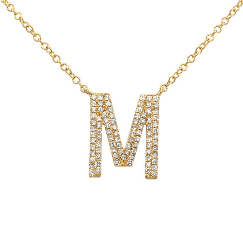 14K Yellow Gold Diamond Double Row Initial Necklace